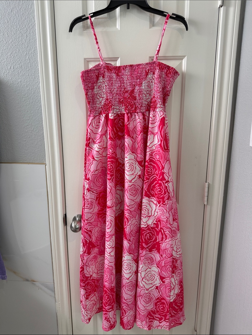 Floral Pink Maxi Sundress with Smocked Bodice - Picture 4 of 4